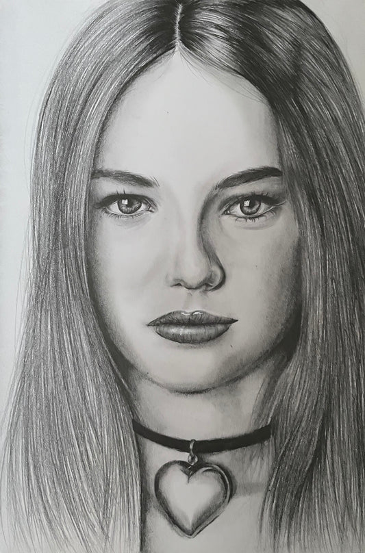 Vannessa Paradis Hand Drawn Pencil Portrait 29.21 x 40.64 cm