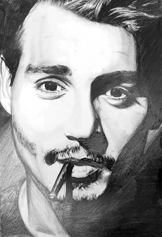 Jonny Depp Hand Drawn Pencil Portrait 29.21 x 40.64 cm